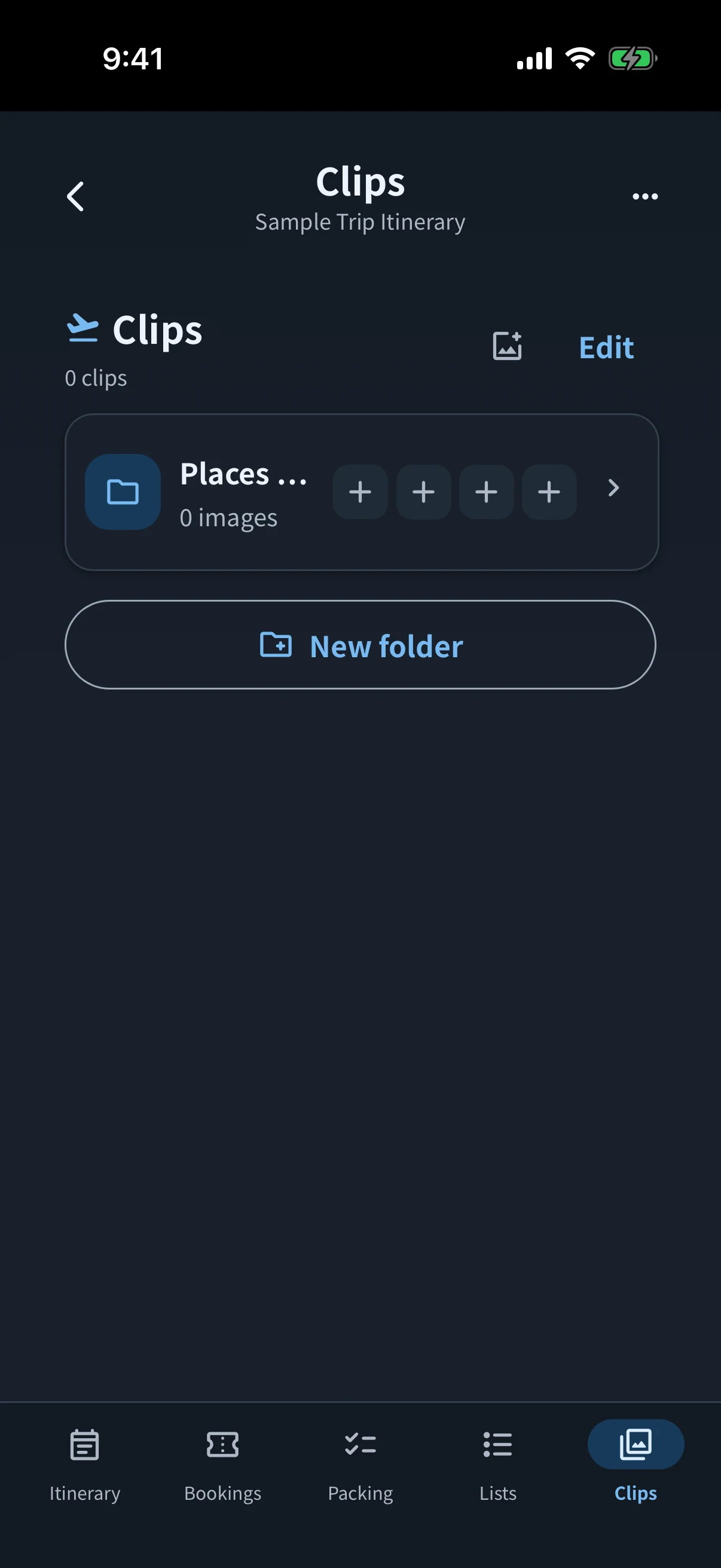 simrip Clips screen in dark mode
