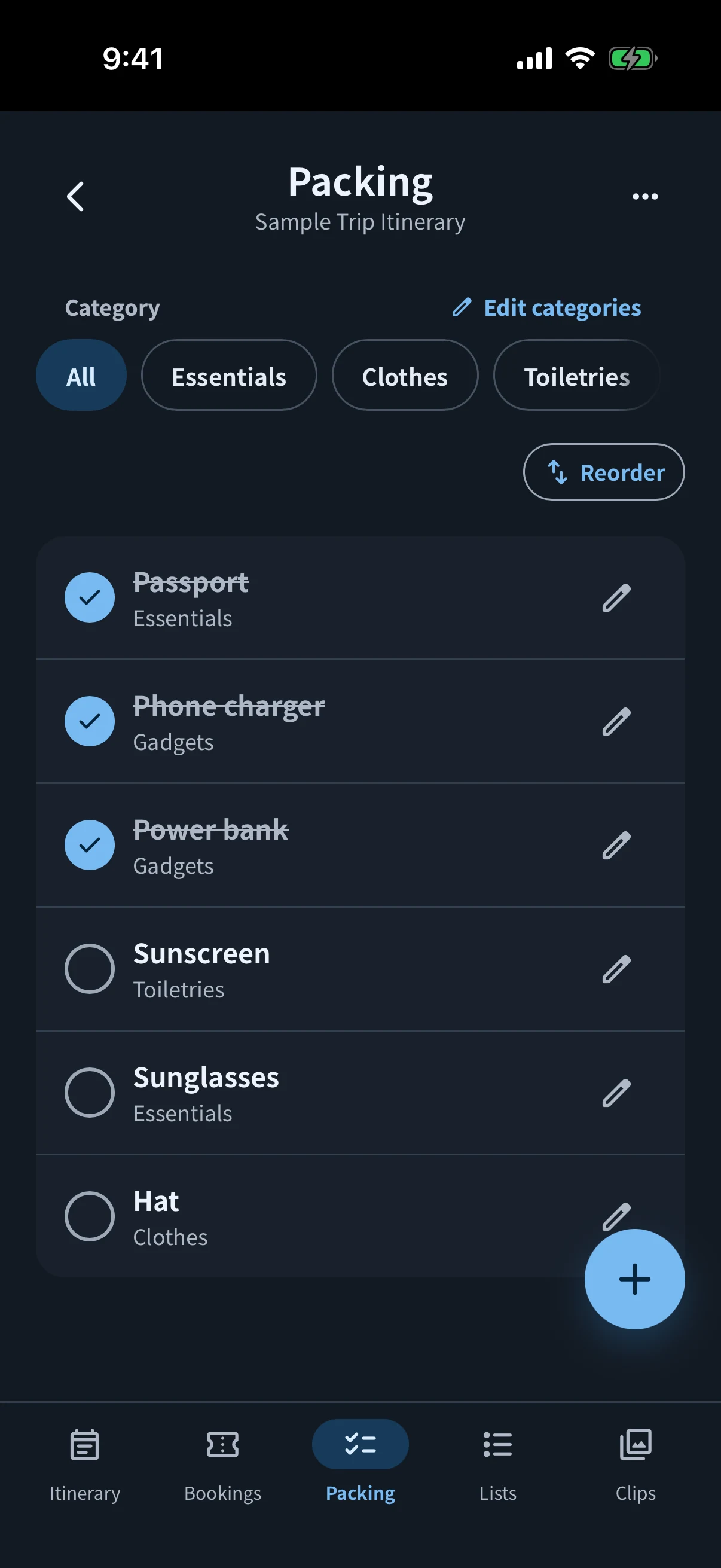 simrip Packing screen in dark mode